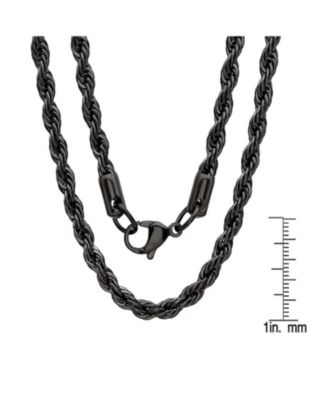 Men's black IP Plated Stainless Steel Rope Chain 24"  Necklace