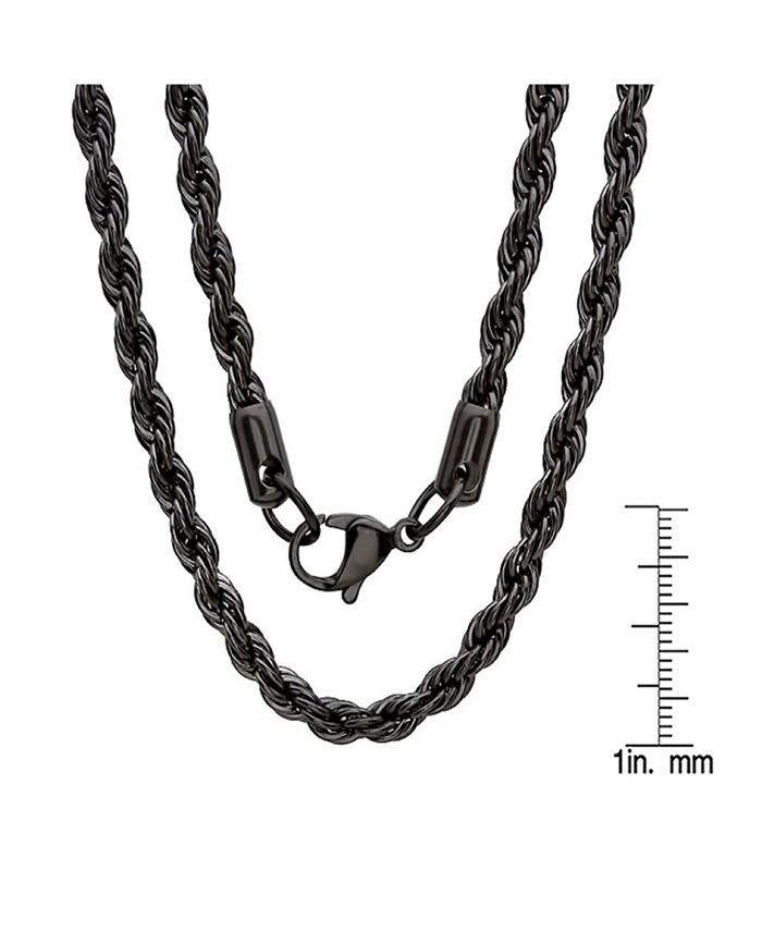 STEELTIME - Men's Black IP Plated Stainless Steel Rope Chain 24" Necklace from