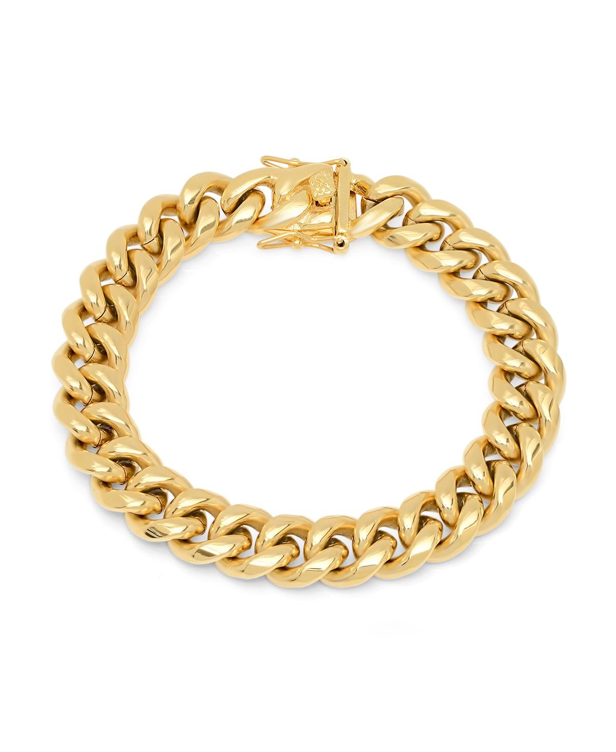 Men's 18k gold Plated Stainless Steel Miami Cuban Chain Link Style Bracelet with 12mm Box Clasp Bracelet - Gold
