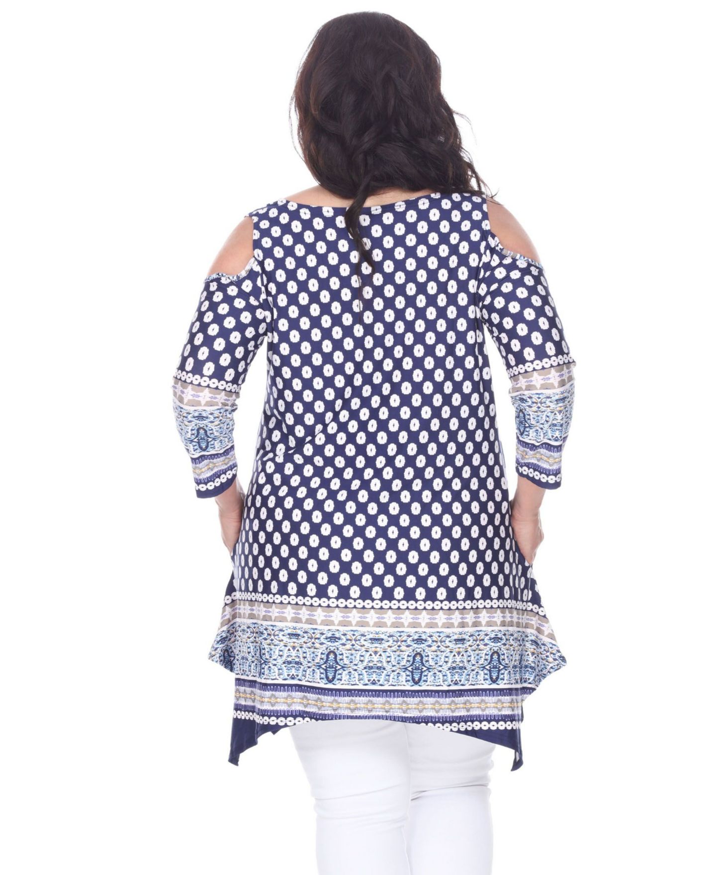 Женский топ White Mark Plus Size Antonia Cut-Out Shoulder Tunic, цвет: Тёмно-синий — фото 3