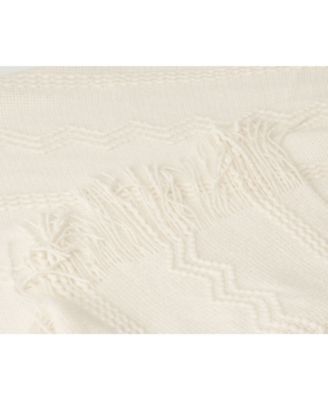 Battilo Home Woven Raised Zigzag, Chain Patterns and Tasseled End Throw, 50" X 60"