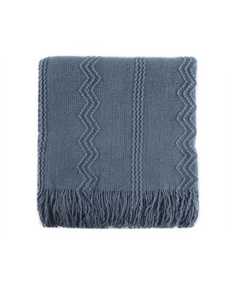 Battilo Home Woven Raised Zigzag, Chain Patterns and Tasseled End Throw, 50" X 60"