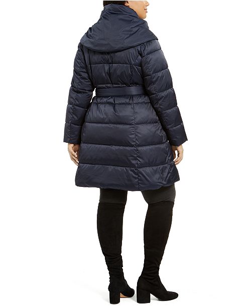 Tahari Plus Size Hooded Belted Down Puffer Coat & Reviews - Coats - Plus Sizes - Macy's
