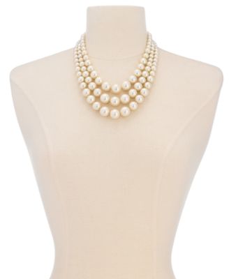 Imitation Pearl Three-Row Collar Necklace, Created for Macy's 