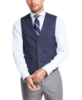 Tommy Hilfiger Men s Modern Fit THFlex Stretch Navy Blue Plaid Vest Macy s