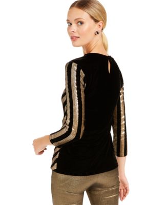 INC International Concepts I.N.C. Petite Velvet Sequined Chevron Top, Created for Macy's