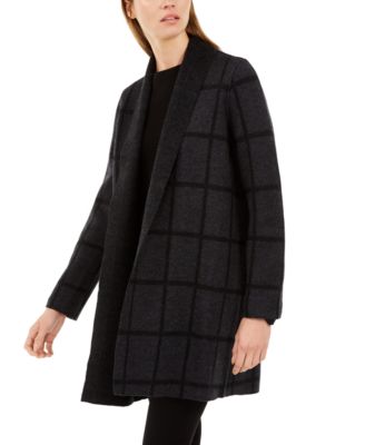 Eileen Fisher - Wool Shawl-Collar Windowpane Cardigan