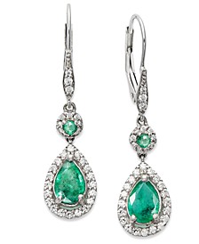 Emerald (1-3/8 ct. t.w.) and Diamond (1/3 ct. t.w.) Pear Drop Earrings in 14k White Gold (Also Available in Sapphire and Ruby)