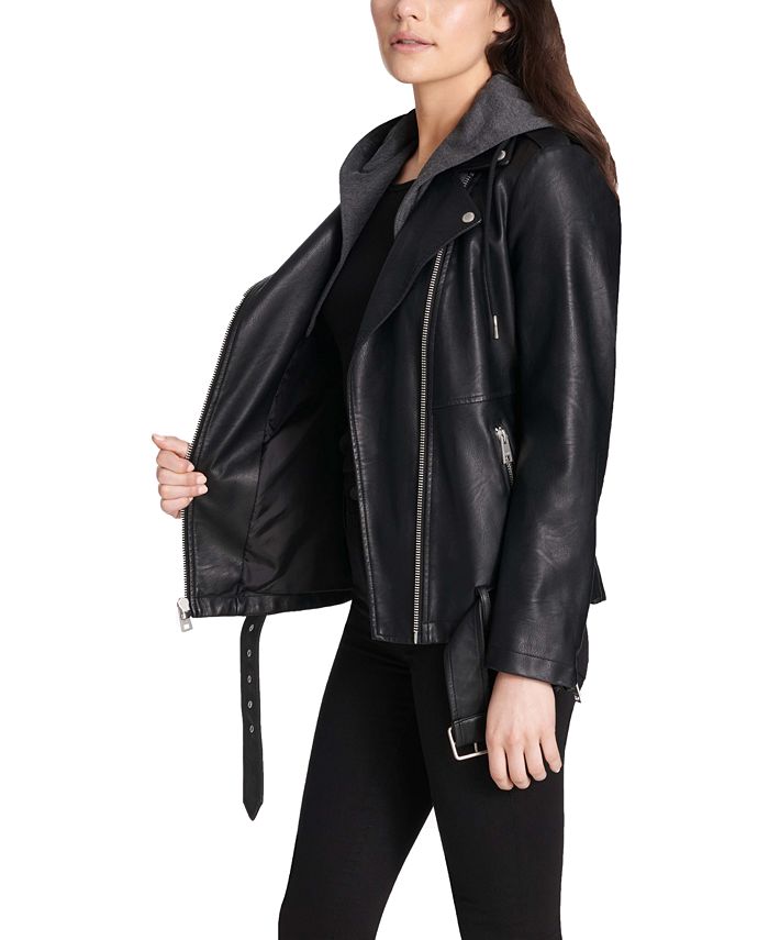 Levi's Women's Hooded Faux-Leather Moto Jacket - Macy's