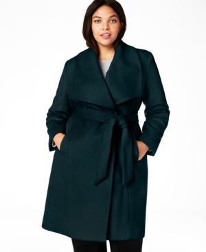 Cole Haan Plus Size Belted Wrap Coat In Petroleum