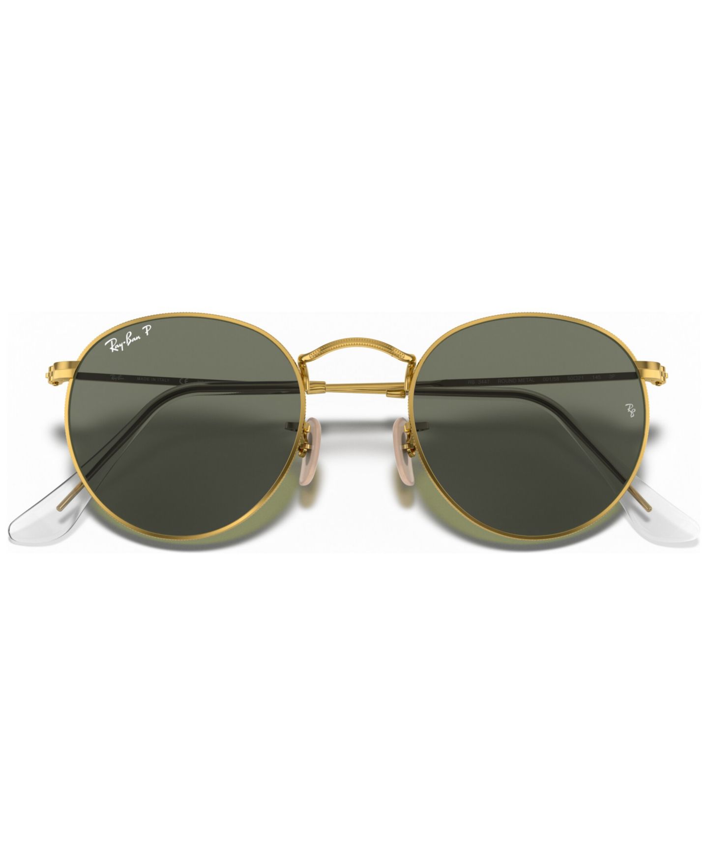 Женские солнцезащитные очки Ray-Ban Round Metal Polarized Sunglasses, RB3447 50, цвет: Золотой / Зелёный — фото 2