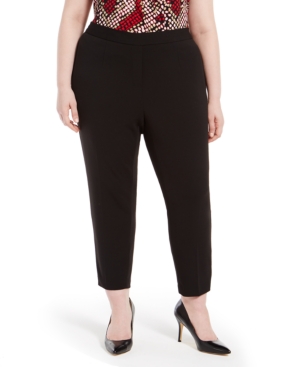 Calvin Klein Plus Size Piped-trim Straight-leg Pants In Black