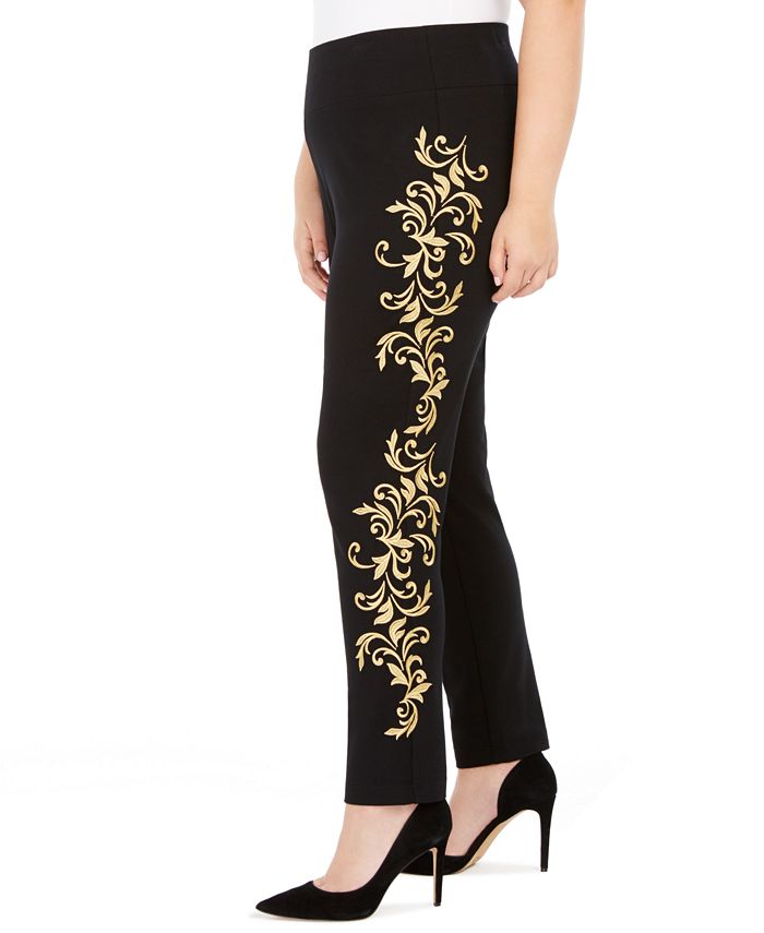 INC International Concepts INC Plus Size Gold Embroidered Pull-On Pants ...
