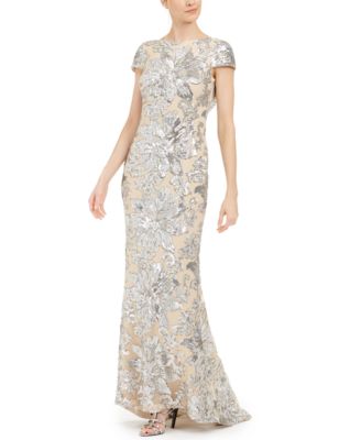 calvin klein cap sleeve sequin gown