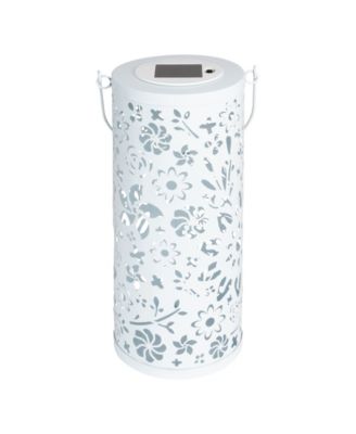 12" x 5" Punched Metal Outdoor Solar Lantern White - Allsop