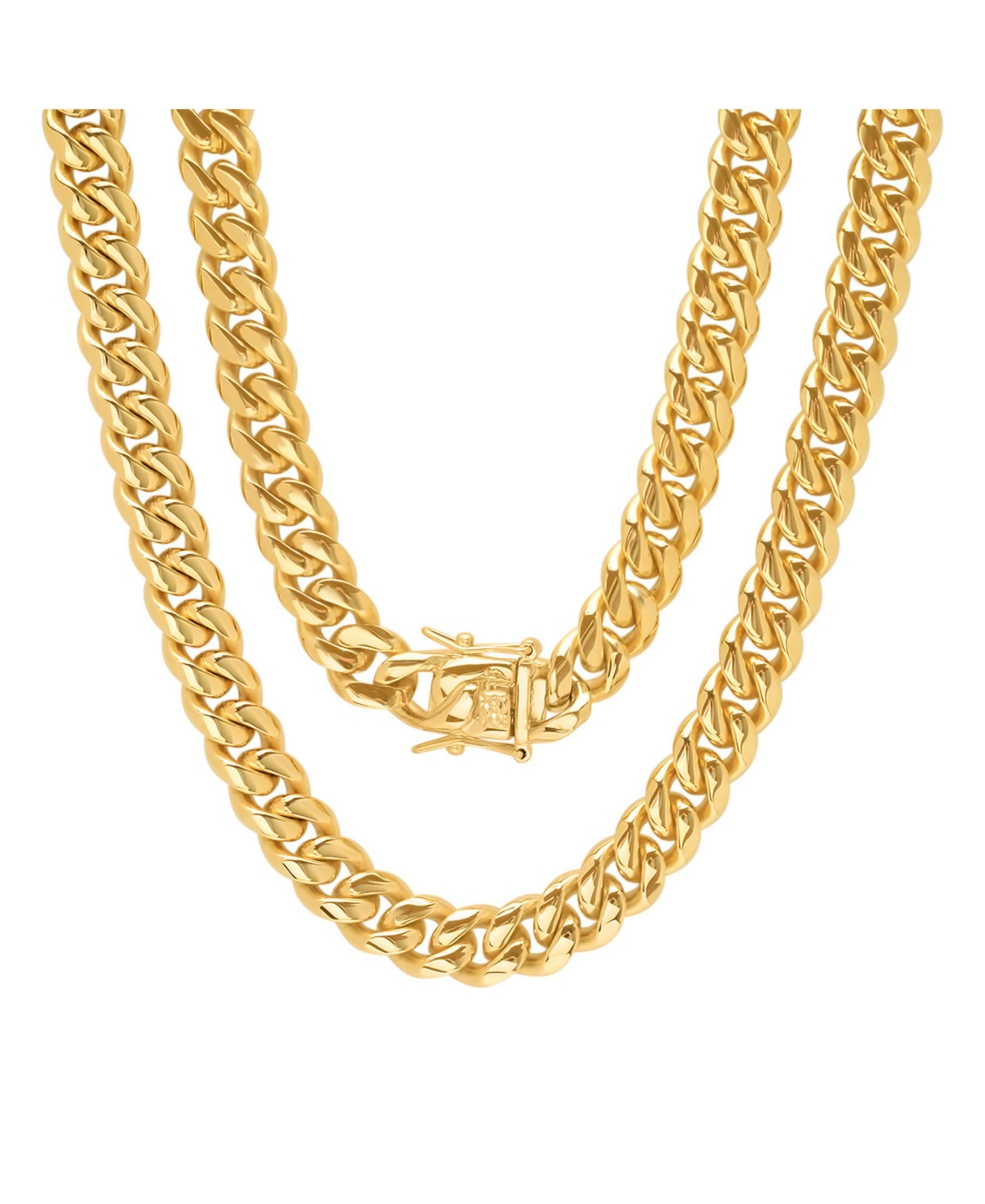 Men's 18k gold Plated Stainless Steel 24" Miami Cuban Link Chain with 10mm Box Clasp Necklaces - Gold