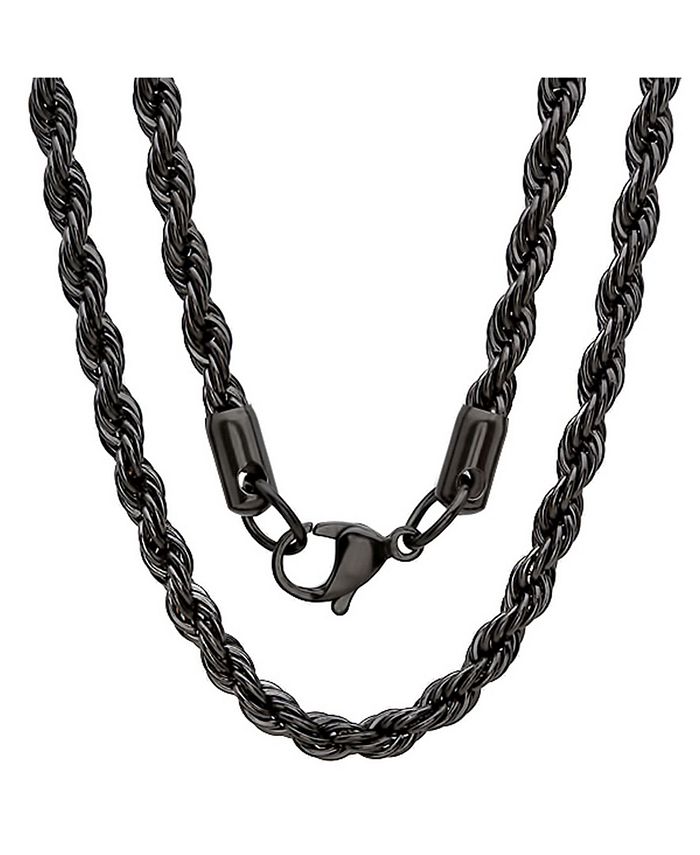 STEELTIME Men's black IP Plated Stainless Steel Rope Chain 24