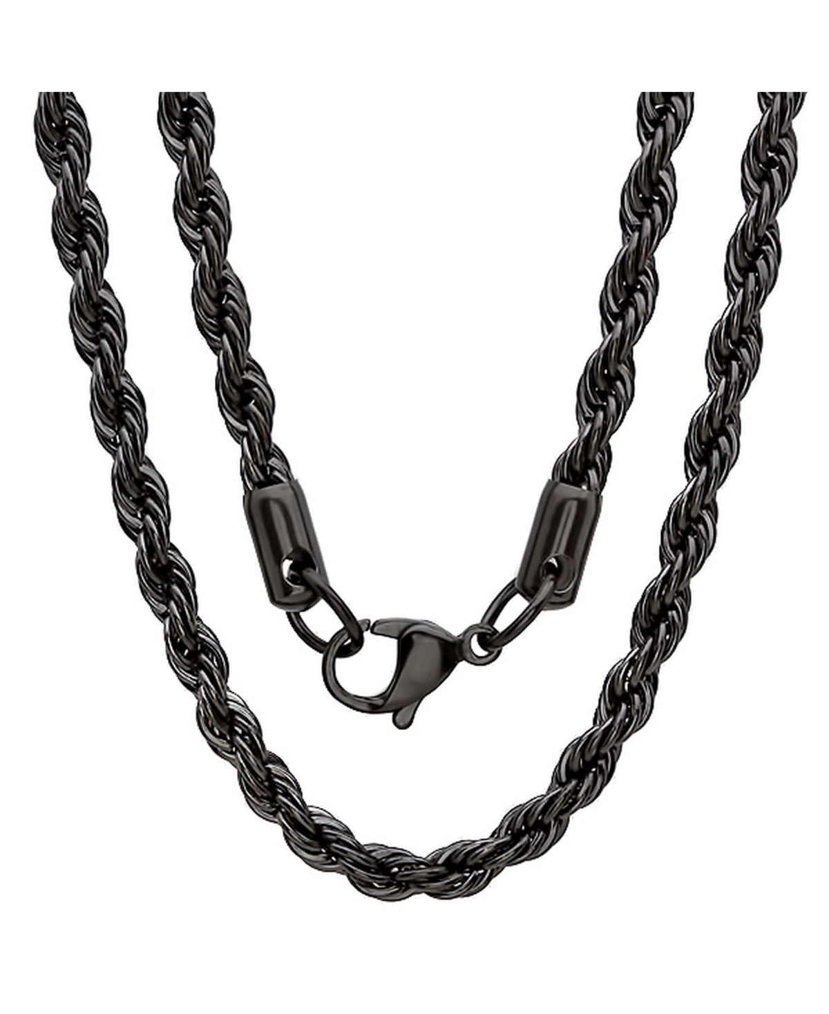 Men's black Ip Plated Stainless Steel Rope Chain 24" Necklace - Black