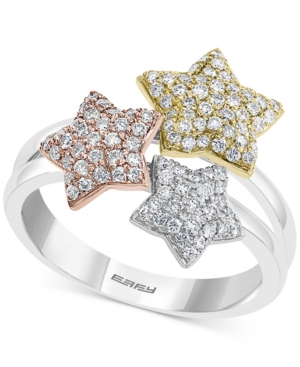image of Effy Diamond Tricolor Triple Star Statement Ring (5/8 ct. t.w.) in 14k Gold, White Gold & Rose Gold