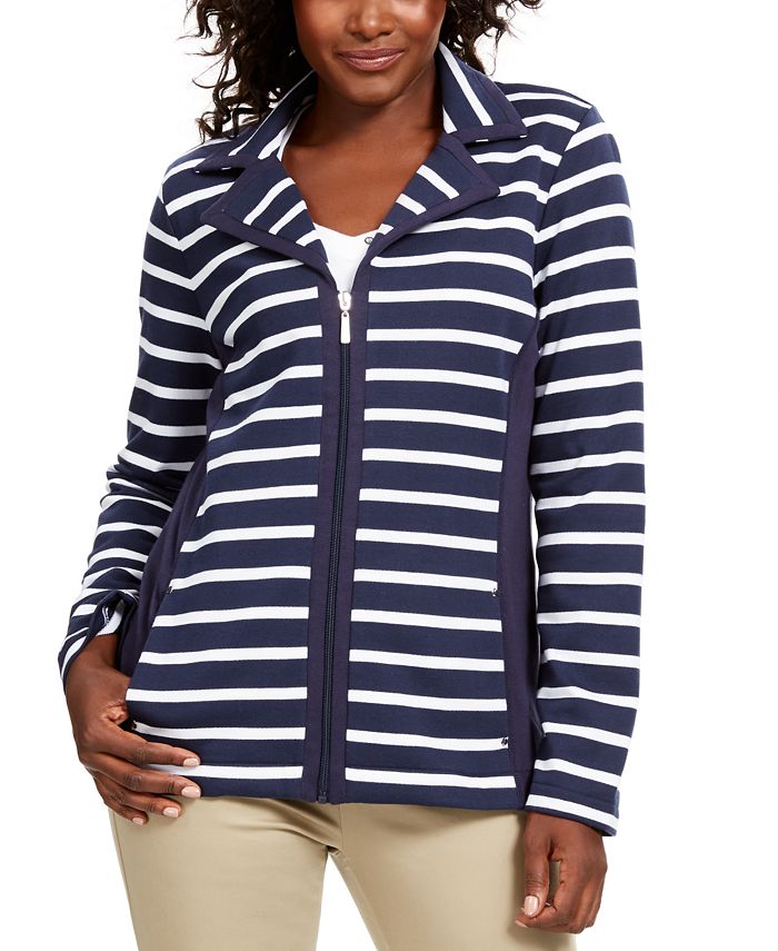 Karen Scott Sport French Terry Striped Jacket, Created for Macy's