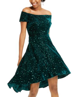 Morgan & Company Juniors' Velvet Sequined Off-The-Shoulder Dress - Macy's