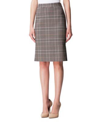 Tahari ASL - Side-Pleat Plaid Pencil Skirt