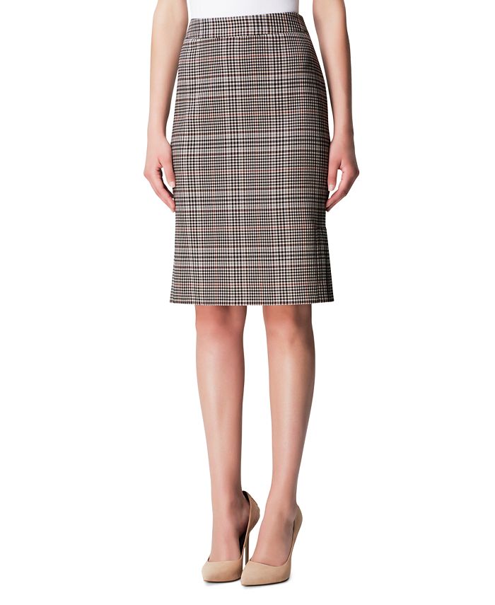 Tahari ASL Side Pleat Plaid Pencil Skirt Macy s
