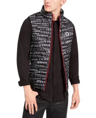 A|X Armani Exchange Men's Quilted Logo-Print Full-Zip Puffer Vest