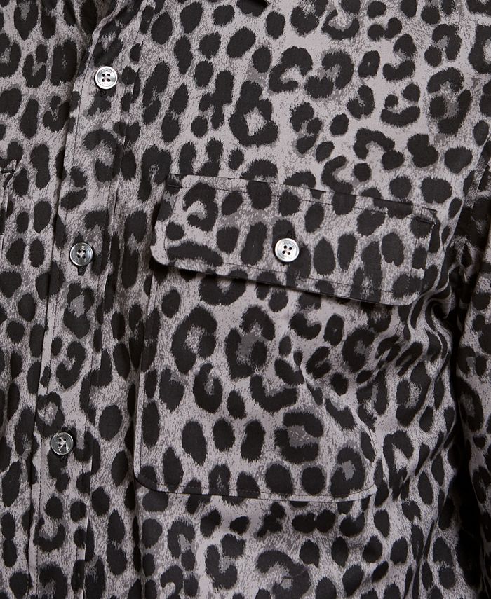 Michael Kors Men's Slim-Fit Stretch Leopard-Print Pocket Shirt - Macy's