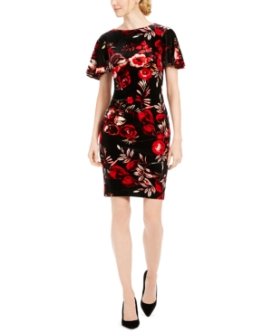 Calvin Klein Floral Velvet Dress In Red Multi | ModeSens