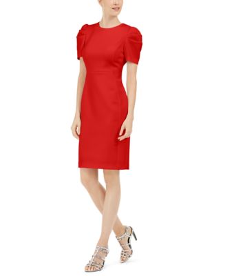Calvin Klein Solid Puff-Sleeve Sheath Dress - Macy's