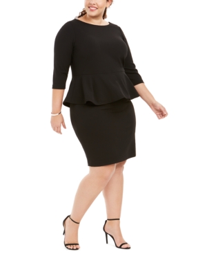 Shop Calvin Klein Plus Size Peplum Sheath Dress In Black