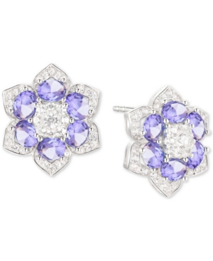 image of Tanzanite (1-7/8 ct. t.w.) & Diamond (1/2 ct.t.w.) Flower Stud Earrings in 14k White Gold