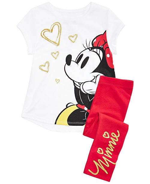 Disney Toddler Girls 2 Pc Glitter Minnie Mouse T Shirt Leggings