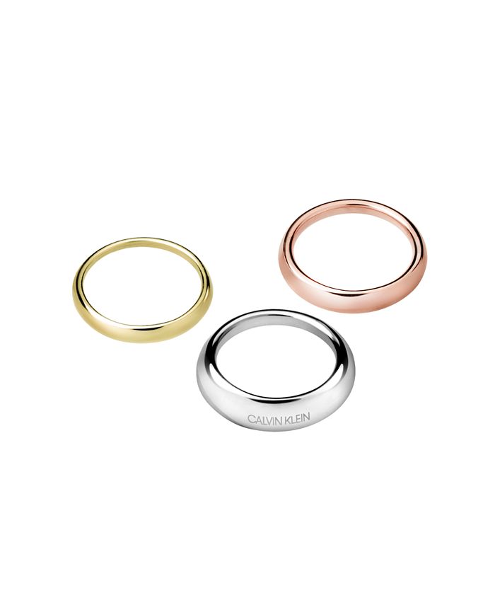 Calvin Klein Groovy Stainless Steel and PVD Yellow Tri-Color Rings Set &  Reviews - Rings - Jewelry & Watches - Macy's