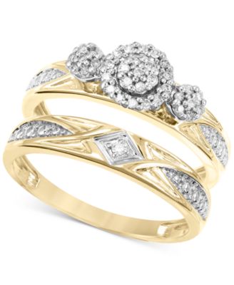 Diamond Cluster 3 Stone Bridal Set (1/5 ct. t.w.) in 14k Gold