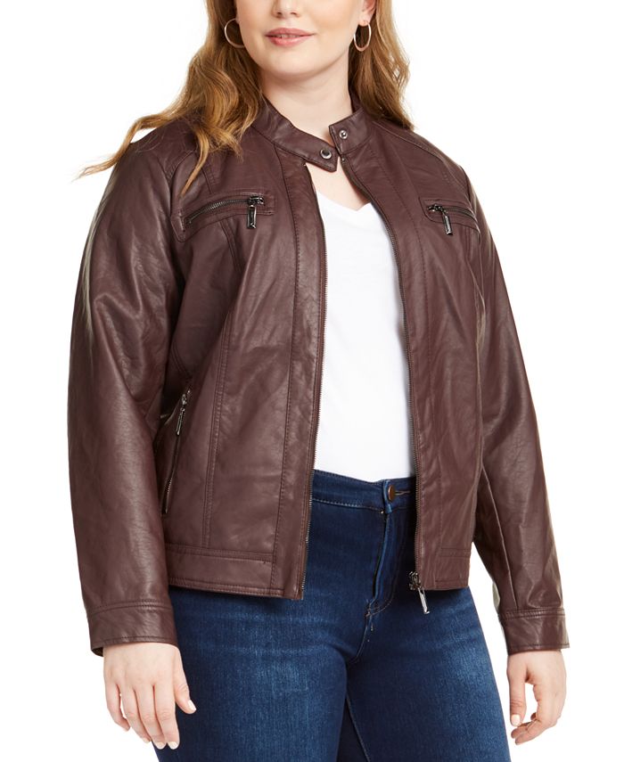 Jou Jou Trendy Plus Size Faux-Leather Moto Jacket - Macy's