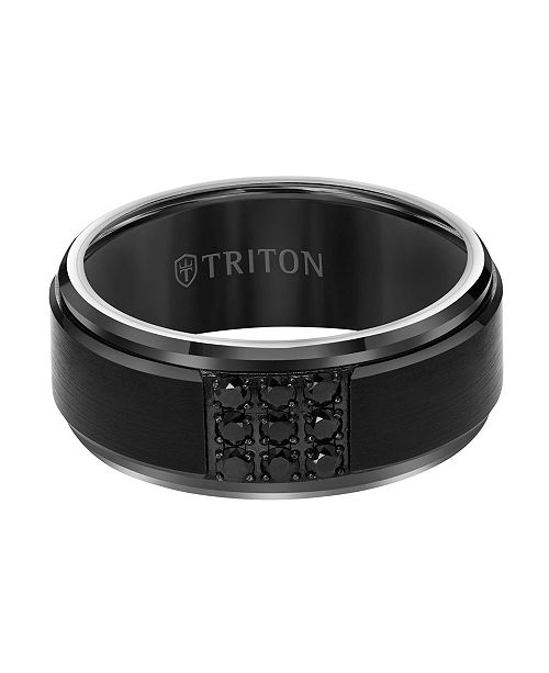 Triton 9mm Black Tungsten Carbide Step Edge Ring with 1/2 CTTW Black ...