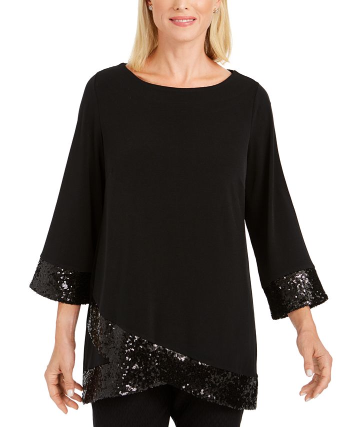 JM Collection Sequined-Hem Crossover-Hem Top, Created for Macy's - Macy's