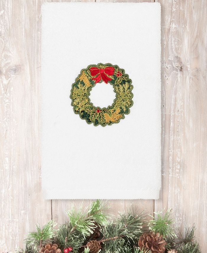 Linum Home - Christmas Wreath Embroidered 100% Turkish Cotton Hand Towel