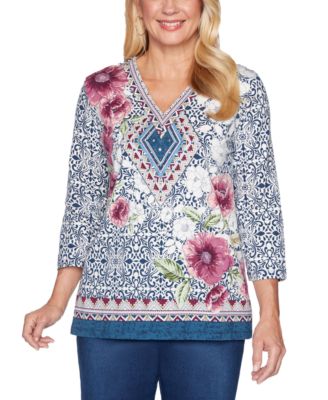 Alfred Dunner - Petite Autumn Harvest Mixed Print Tunic