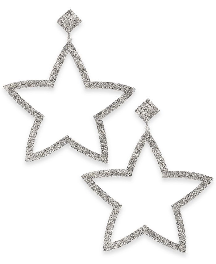 Thalia Sodi Silver-Tone Pavé Star Drop Earrings, Created for Macy's ...