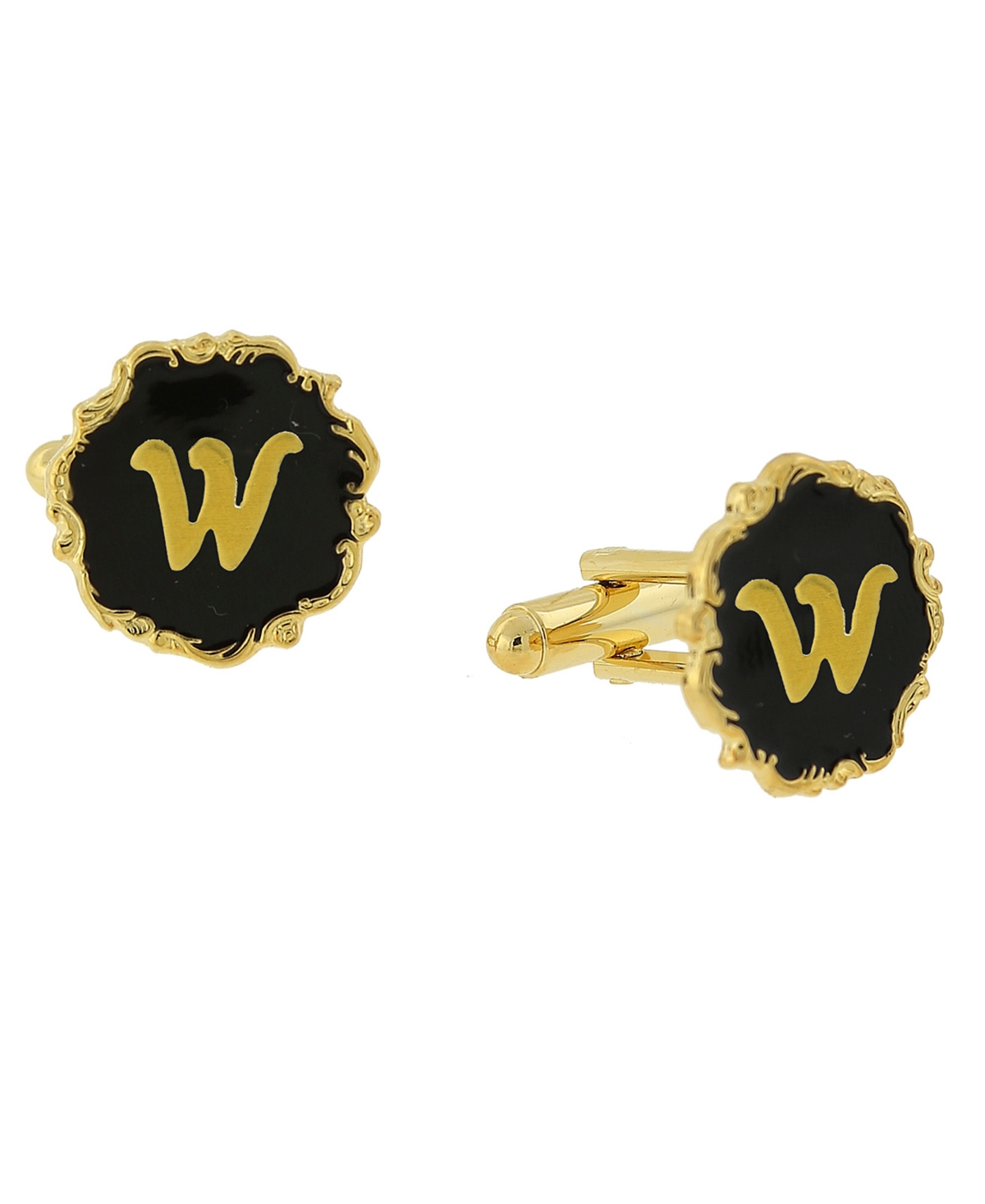 Jewelry 14K Gold-Plated Enamel Initial W Cufflinks - Black