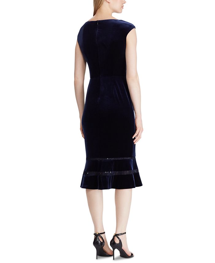 Lauren Ralph Lauren Inset-Lace Velvet Dress - Macy's