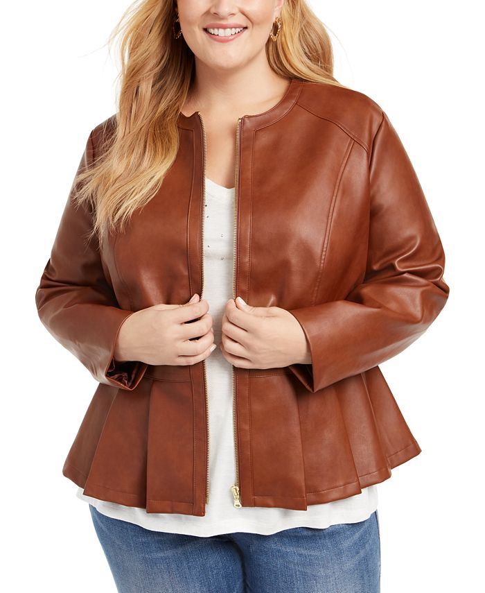 INC International Concepts INC Size Faux-Leather Peplum Jacket, Created for Macy's & Reviews - Jackets & Blazers - Plus Sizes - Macy's