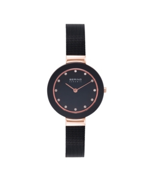 image of Bering Women-s Ceramic Crystal Black Stainless Steel Mesh Bracelet Watch 29mm