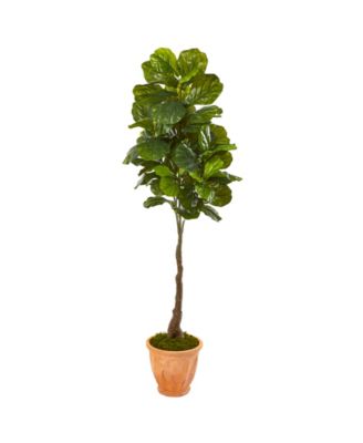 Nearly Natural - 67" Fiddle Leaf Artificial Tree in Terra-Cotta Planter Real Touch