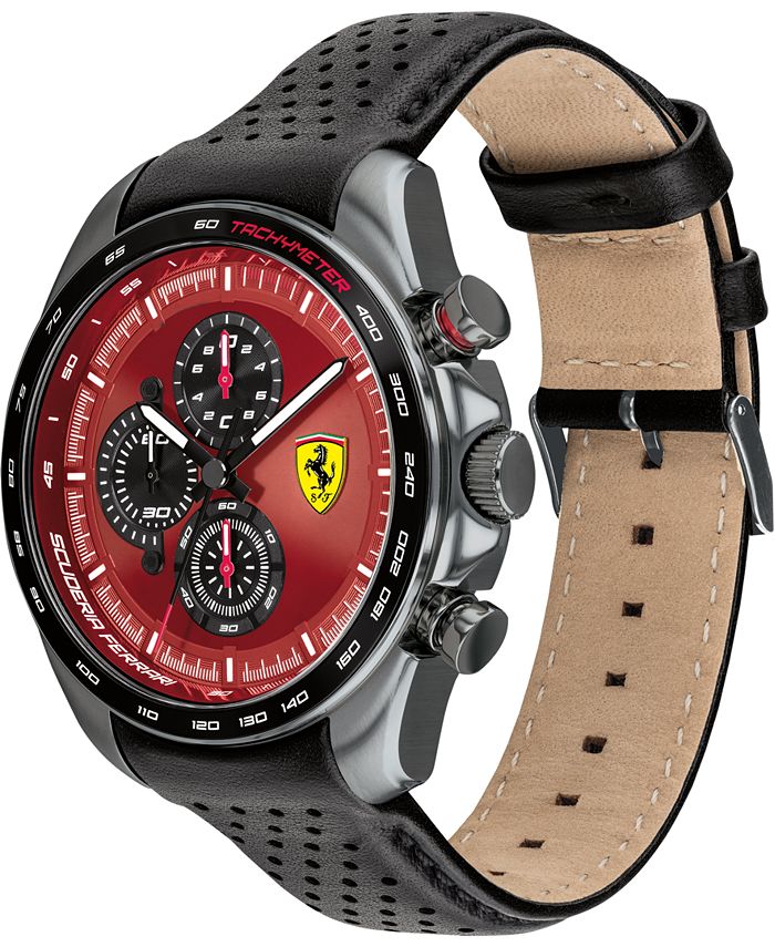 Ferrari Men's Chronograph Speedracer Black Leather Strap Watch 44mm ...