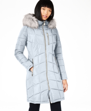 Calvin Klein Petite Faux-fur-trim Hooded Puffer Coat ...