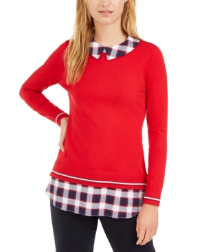 image of Tommy Hilfiger Cotton Layered-Look Sweater